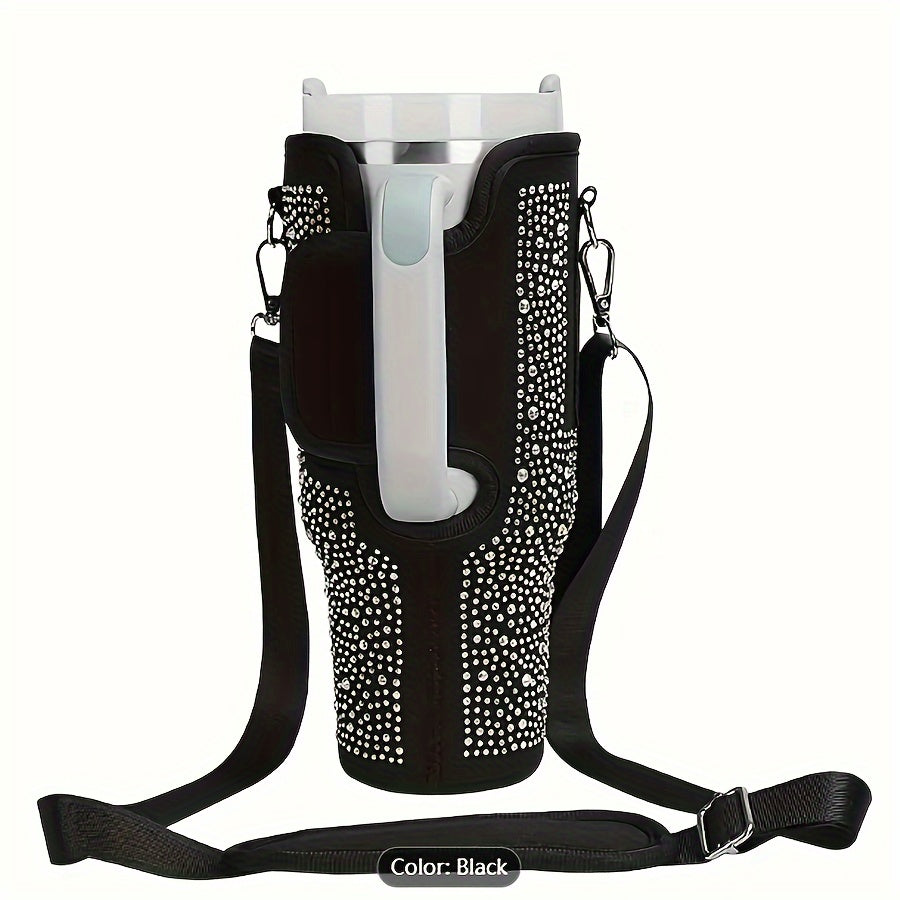 Shiny Diamond Water Bottle Carrying Bag for 40 Oz (About 1134.0 G), Neoprene Water Bottle Bag with Adjustable Shoulder Strap, Suitable for Cup Accessories to Meet Travel